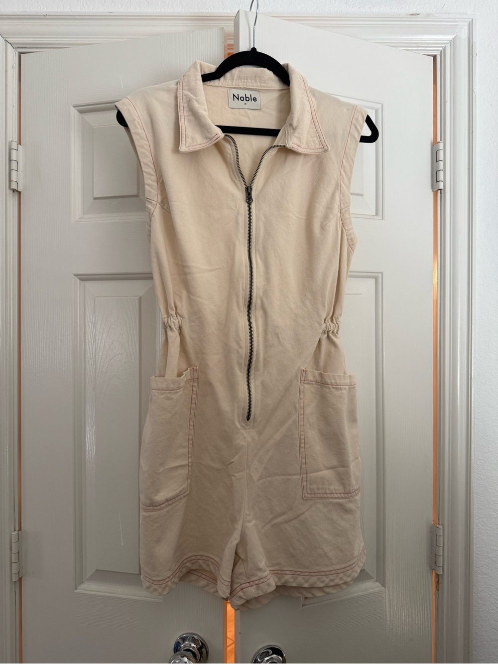 Noble Cream Sleeveless Zip-Front Utility Romper
